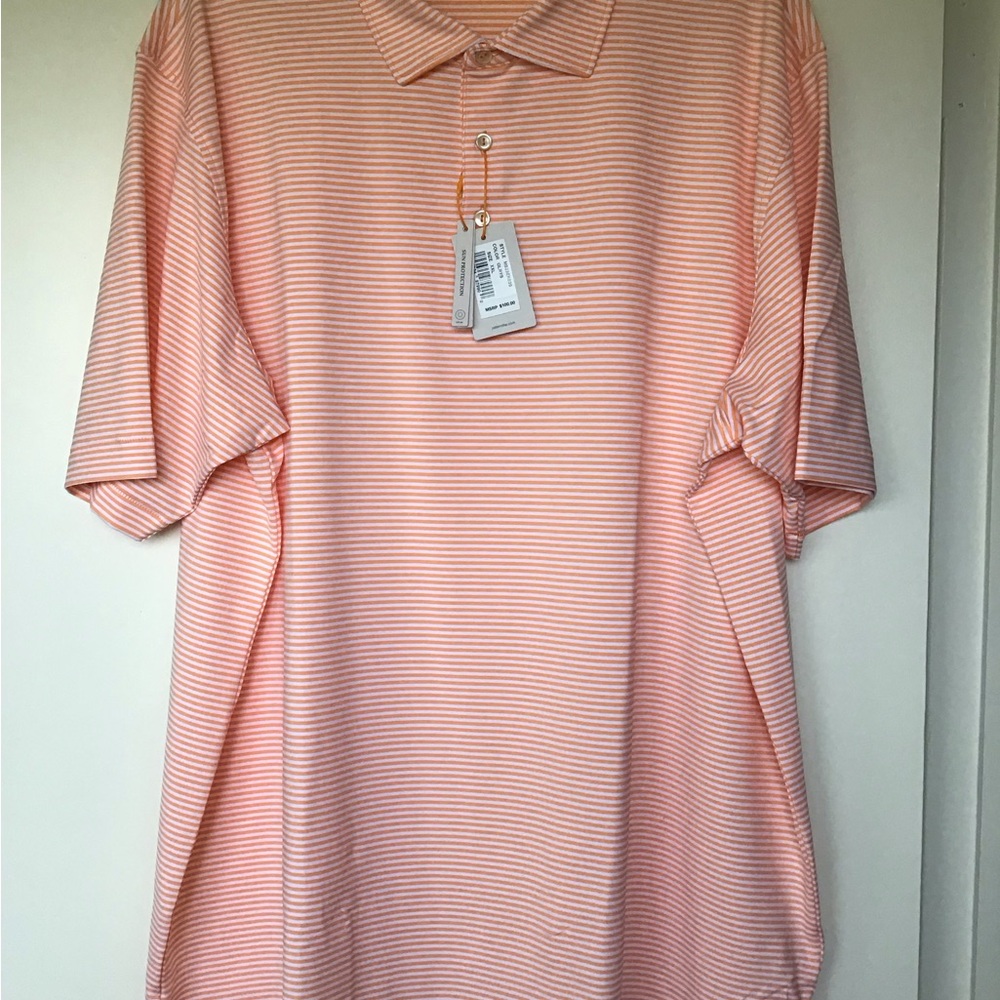 Peter Millar Summer Comfort Sun Protection Orange/White Striped Polo Size XXL